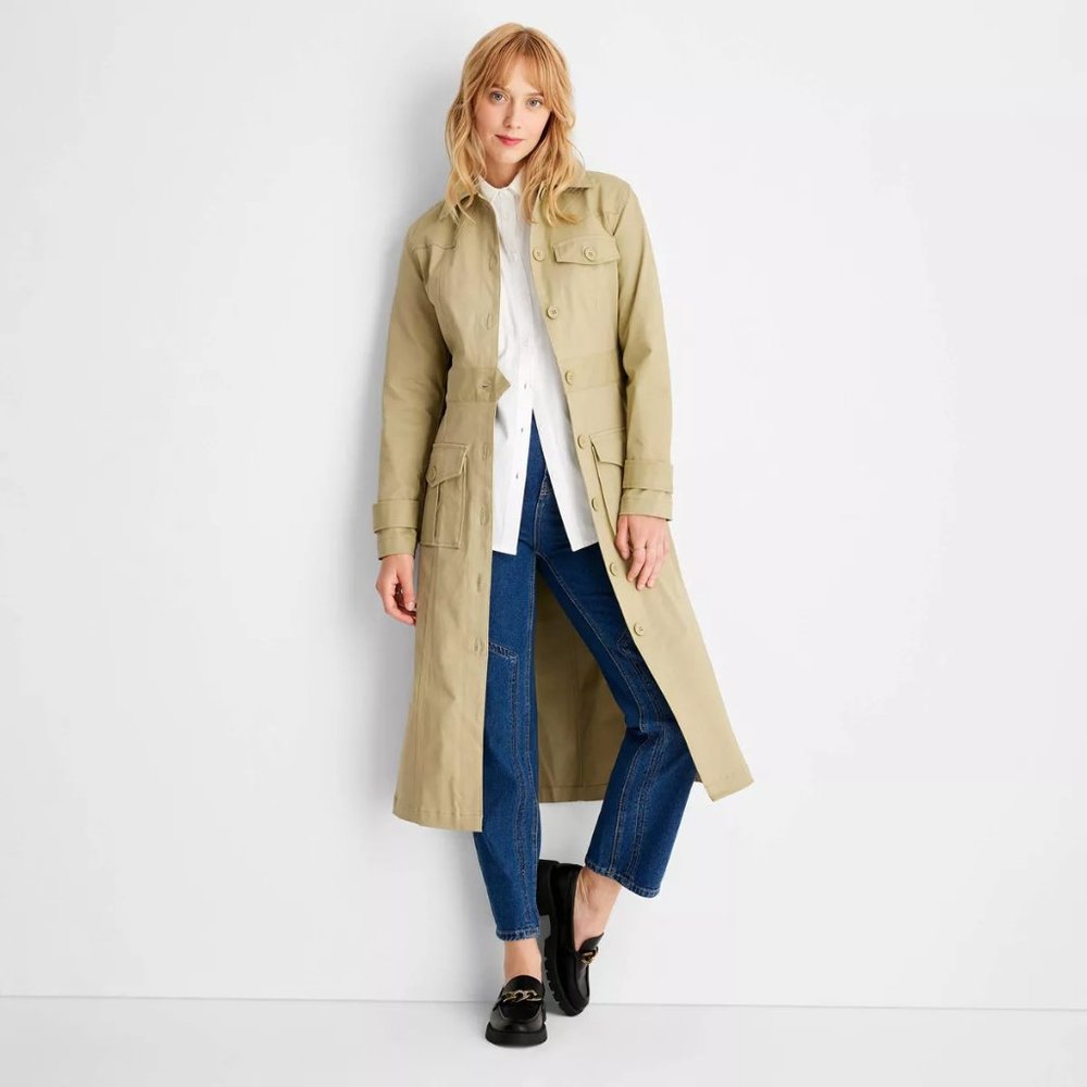 FUTURE COLLECTIVE w/ REESE BLUTSTEIN TRENCH COAT Belted L/S KHAKI New NWT TARGET